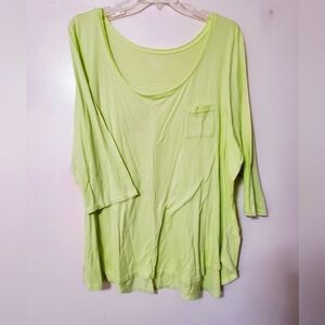 Lane Bryant Plus Size Women's size 26/28 Tee 3/4 Sleeve Scoop Neck Lime Green